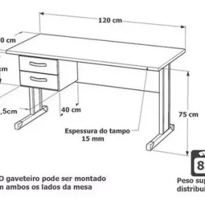 Mesa De Escritório Escrivaninha 1.20x60 C/gaveteiro Pé Metal - Image 4