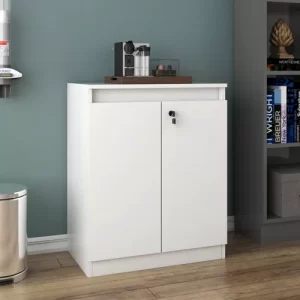 Armário Para Escritório Baixo 2 Portas Com Chave-Branco