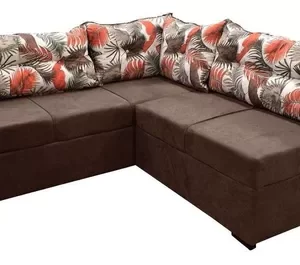 Sofá De Canto 5 Lugares Renaut Suede Marrom / Palmeira - Image 5