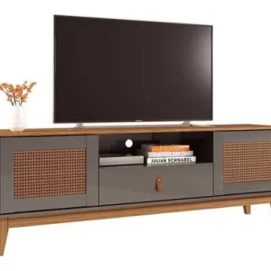 Rack Sala Para Tv Até 60 Polegadas Pés Em Madeira Cor Cinza - Image 2