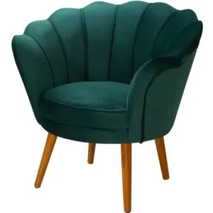 Poltrona Pétala Decorativa Verde Musgo Pés Madeira Maciça - Image 1