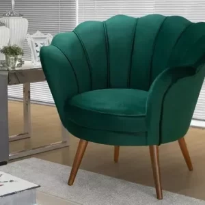 Poltrona Pétala Decorativa Verde Musgo Pés Madeira Maciça - Image 2