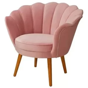 Poltrona Pétala Rose Decorativa Estofada Pés Palito Madeira - Image 1