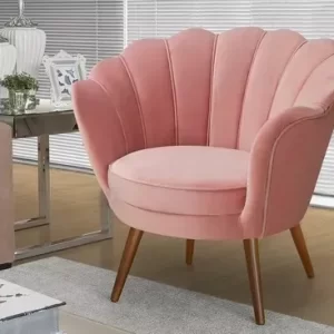 Poltrona Pétala Rose Decorativa Estofada Pés Palito Madeira - Image 2