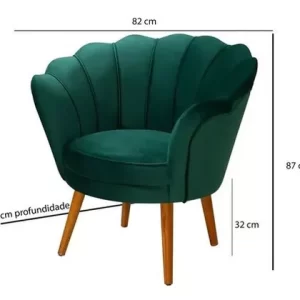Poltrona Pétala Decorativa Verde Musgo Pés Madeira Maciça - Image 3