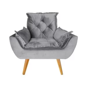 Poltrona com Puff Opala Decorativo Veludo Cinza Amamentação e Descanso cinza - Image 5