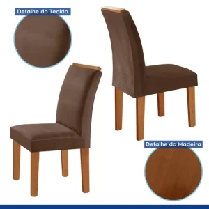 Conjunto Sala de Jantar Mesa Tampo Dakota Plus Vidro 120x80cm com 4 Cadeiras Laura Yescasa CinamomoOff WhiteSuede Animale - Image 5