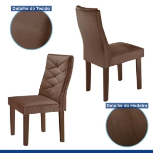 Conjunto Sala de Jantar Mesa Tampo Redondo Plus 100x100cm com 4 Cadeiras Barcelona Yescasa Chocolate/Off White/Suede Animale - Image 8