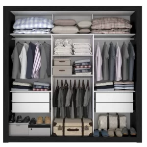 Guarda-Roupa Casal 3 Portas com Espelho Central e 4 Gavetas Costa Rica - Preto - Image 3