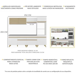 Cozinha Completa 5 Peças com Armário e Balcão Mp3715 Veneza Gw Multimóveis Branca Branco - Image 4