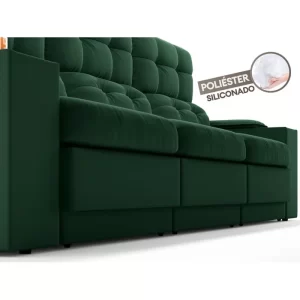 Sofá com Porta Copos e Carregador USB Eureka 2,30m Assento Retrátil e Reclinável Velosuede Verde - Image 5
