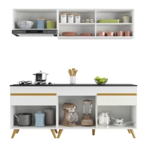 Cozinha Compacta 4 Peças com Armário e Balcão Mp3707 Veneza Branca Branco - Image 3