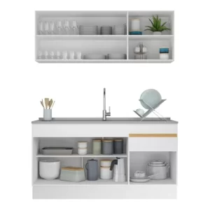 Cozinha Compacta com Rodapé MP2114 com Armário e Balcão Branca Branco - Image 2
