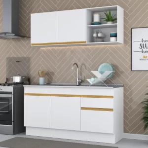 Cozinha Compacta com Rodapé MP2114 com Armário e Balcão Branca Branco