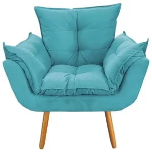 Poltrona com Puff Opala Decoração Quarto Amamentação Escritório Clínica Recepção Suede Turquesa - Image 3