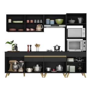 Cozinha Completa 5 Peças com Armário e Balcão Mp3713 Veneza Gb Preta Preto - Image 2
