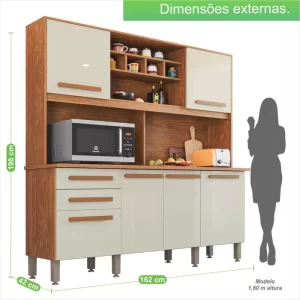 Armário para Cozinha 6 Portas 2 Gavetas Luna Plus Cinamomo/Off White - Image 8