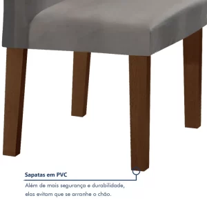 Conjunto Sala de Jantar Mesa Tampo de Vidro 4 Cadeiras Espanha Yescasa Chocolate/Grafite/Suede Cinza - Image 7