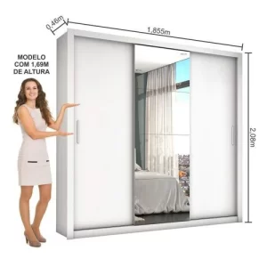 Guarda-Roupa Casal 3 Portas com Espelho Max Plus Branco - Image 2