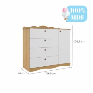 Cômoda Infantil 4 Gavetas Aquarela Espresso Móveis Branco/Nature - Image 3