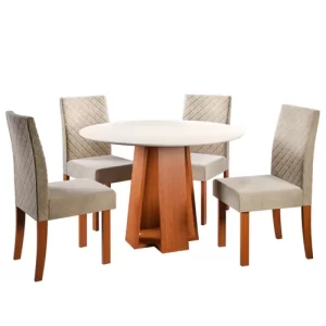 Conjunto Sala de Jantar 1 Mesa Redonda com 4 Cadeiras Beatriz Espresso Móveis Bege - Image 7
