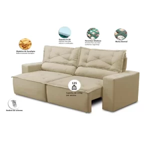 Sofá Retrátil e Reclinável 2 lugares com Molas 1,50m Livia Suede Bege - Image 2