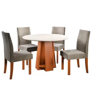 Conjunto Sala de Jantar 1 Mesa Redonda com 4 Cadeiras Beatriz Espresso Móveis Cinza - Image 3