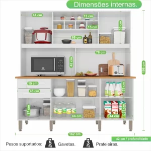 Armário para Cozinha 6 Portas 2 Gavetas Luna Plus Branco - Image 4