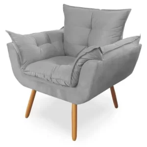 Poltrona com Puff Opala Decoração Quarto Amamentação Escritório Clínica Recepção Suede Cinza - Image 2