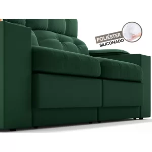 Sofá com Porta Copos e Carregador USB Eureka 1,70m Assento Retrátil e Reclinável Velosuede Verde - Image 4