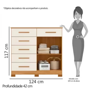 Cômoda 2 Portas 6 Gavetas New Xangai Marrom - Image 4