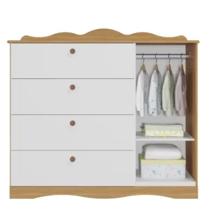 Cômoda Infantil 4 Gavetas Aquarela Espresso Móveis Branco/Nature - Image 4