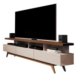Rack Bancada para TVs Até 75 Polegadas Vivare Wood 1.8 - Giga Móveis Off WhiteFreijó - Image 2
