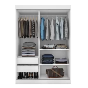 Guarda-Roupa Solteiro 2 Portas com Espelhos de Correr 2 Gavetas Peônia -Branco - Image 2