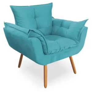 Poltrona com Puff Opala Decoração Quarto Amamentação Escritório Clínica Recepção Suede Turquesa - Image 4