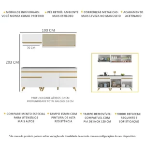 Cozinha Compacta 4 Peças com Armário e Balcão Mp3707 Veneza Branca Branco - Image 6