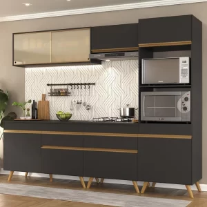 Cozinha Completa 5 Peças com Armário e Balcão Mp3715 Veneza Gb Preta Preto