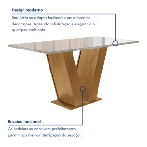 Conjunto Sala de Jantar Mesa Tampo de Vidro 4 Cadeiras Espanha Yescasa Ypê/Off White/Tecido Pena - Image 3