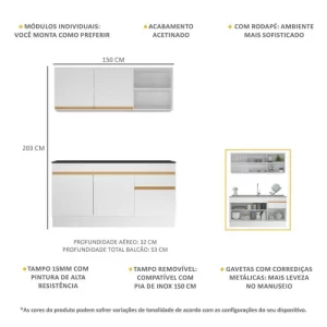 Cozinha Compacta com Rodapé MP2114 com Armário e Balcão Branca Branco - Image 5