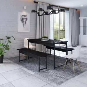 Conjunto Mesa de Jantar com 2 Bancos Estilo Industrial Active Yescasa Preto Onix - Image 3