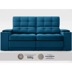 Sofá com Porta Copos e Carregador USB Eureka 1,70m Assento Retrátil e Reclinável Velosuede Royal - Image 3
