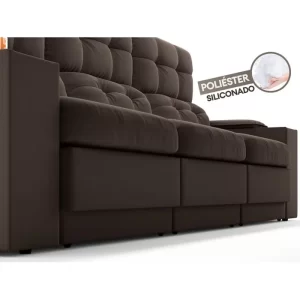 Sofá com Porta Copos e Carregador USB Eureka 2,30m Assento Retrátil e Reclinável Velosuede Chocolate - Image 5