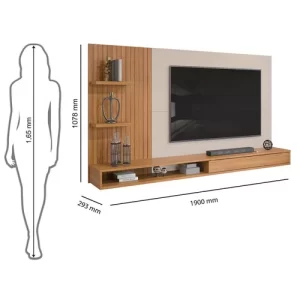 Painel para TV até 60 Polegadas 1 Portas 2 Prateleiras Bento NobreGriz - Image 3