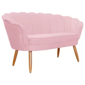 Conjunto Namoradeira Pétala de Flor + 2 Poltronas pés palito suede Rosa Bêbê - Image 4