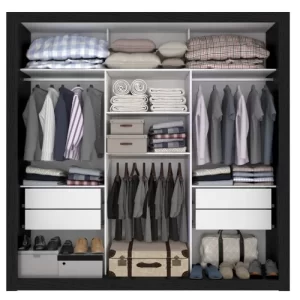 Guarda-Roupa Casal 3 Portas 4 Gavetas Costa Rica Sallêto Móveis Preto - Image 4