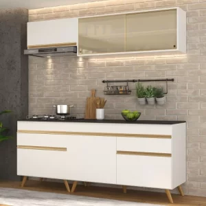 Cozinha Compacta 4 Peças com Armário e Balcão Mp3707 Veneza Branca Branco