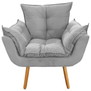 Poltrona com Puff Opala Decoração Quarto Amamentação Escritório Clínica Recepção Suede Cinza - Image 3