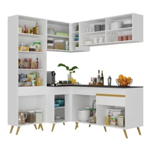 Cozinha Completa de Canto Veneza MP2054 com Armário e Balcão Branca Branco - Image 2