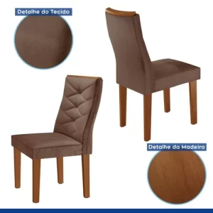 Conjunto Sala de Jantar Mesa Tampo Redondo Plus 100x100cm com 4 Cadeiras Barcelona Yescasa Cinamomo/Off White/Suede Animale - Image 8