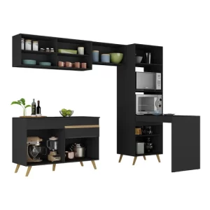 Cozinha Completa 5 Peças com Armário e Balcão Mp3714 Veneza Gb Preta Preto - Image 5